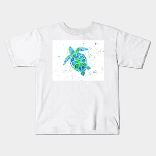 Sea Turtle with paint splats by Jan Marvin Kids T-Shirt